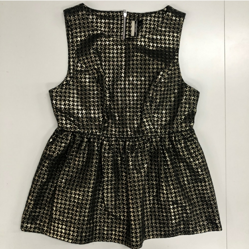 Topshop Black & Gold Sleeveless Peplum Top